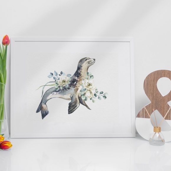 Sea Lion Watercolor Illustration Wall Art Print Poster Unframed - Picture 8 of 9